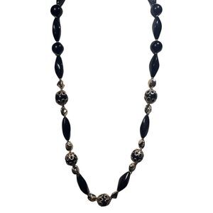 Vintage Avon Black and Gold Beads Art Deco Victorian Women Adjustable Necklace